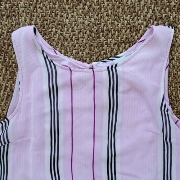 Halogen Women's Sleeveless Blouse Size Small Pink Black Striped Dress Tank Top - Picture 2 of 14